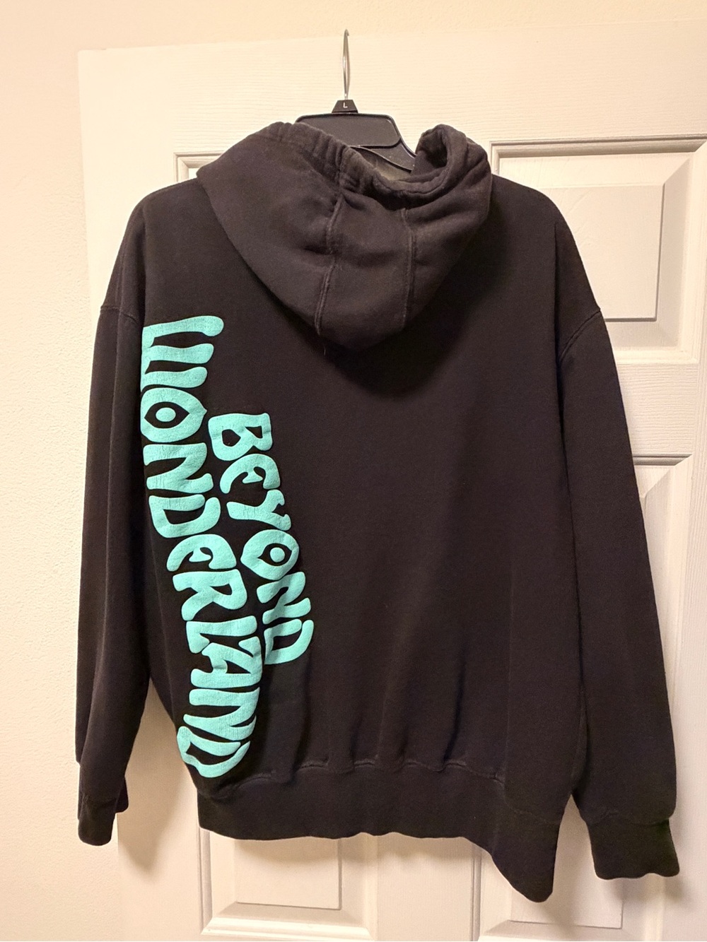Black Zip-Up Hoodie with Aqua 'Beyond Wonderland' Graphic